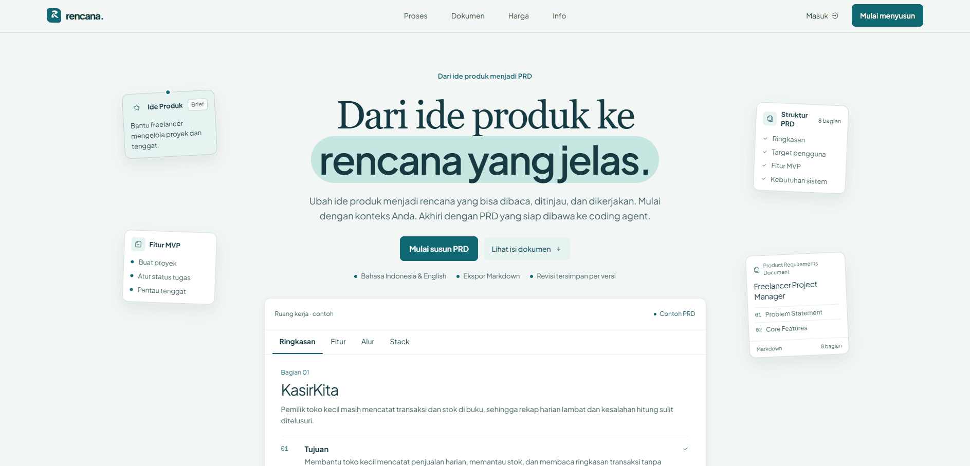 Preview landing page Rencana.