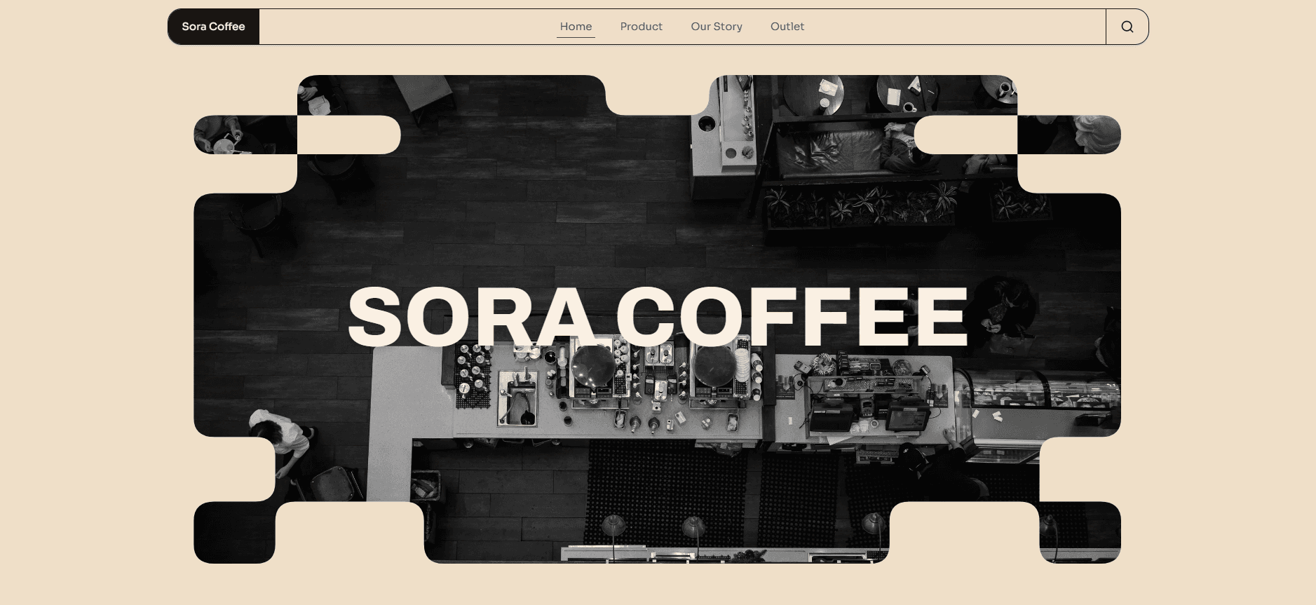 Halaman Home Sora Coffee dengan tampilan hero brand